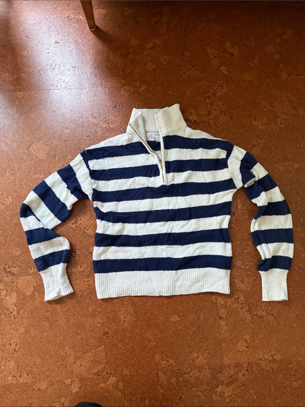 J. Crew Striped Cowl-Neck Sweater in Navy and Ivory